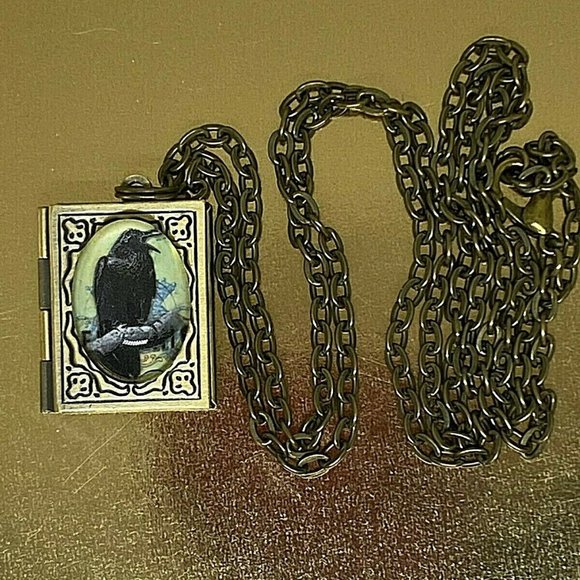 Christmas Steampunk Gothic Raven Crow Black Rockabilly Necklace Locket - Picture 3 of 10